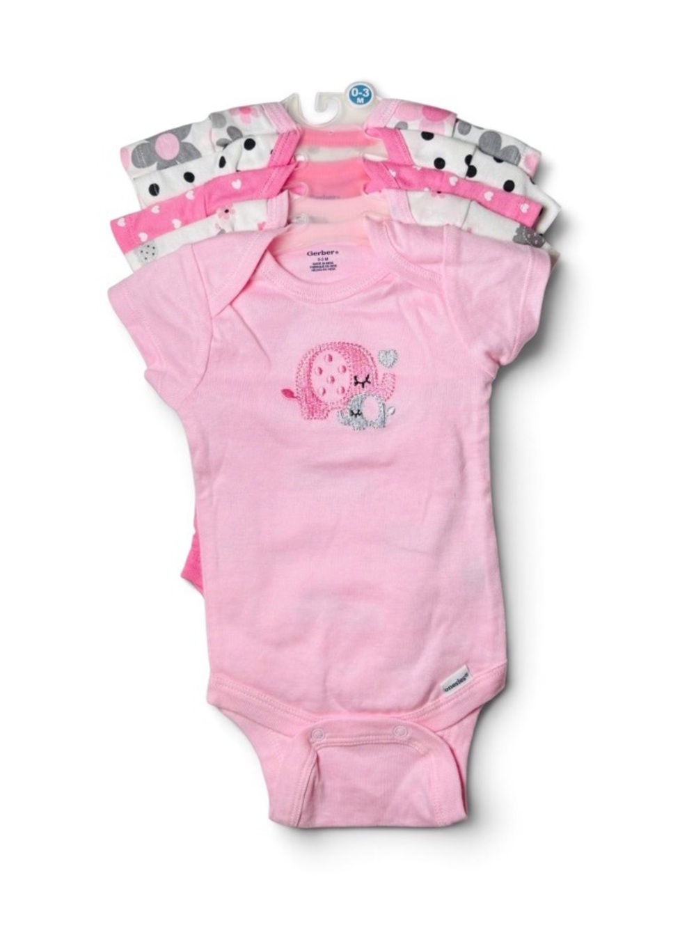 NWOT Gerber Baby Pink Elephant & Polka Dot Bodysuit Multi-Pack Set 5pc 0-3M
